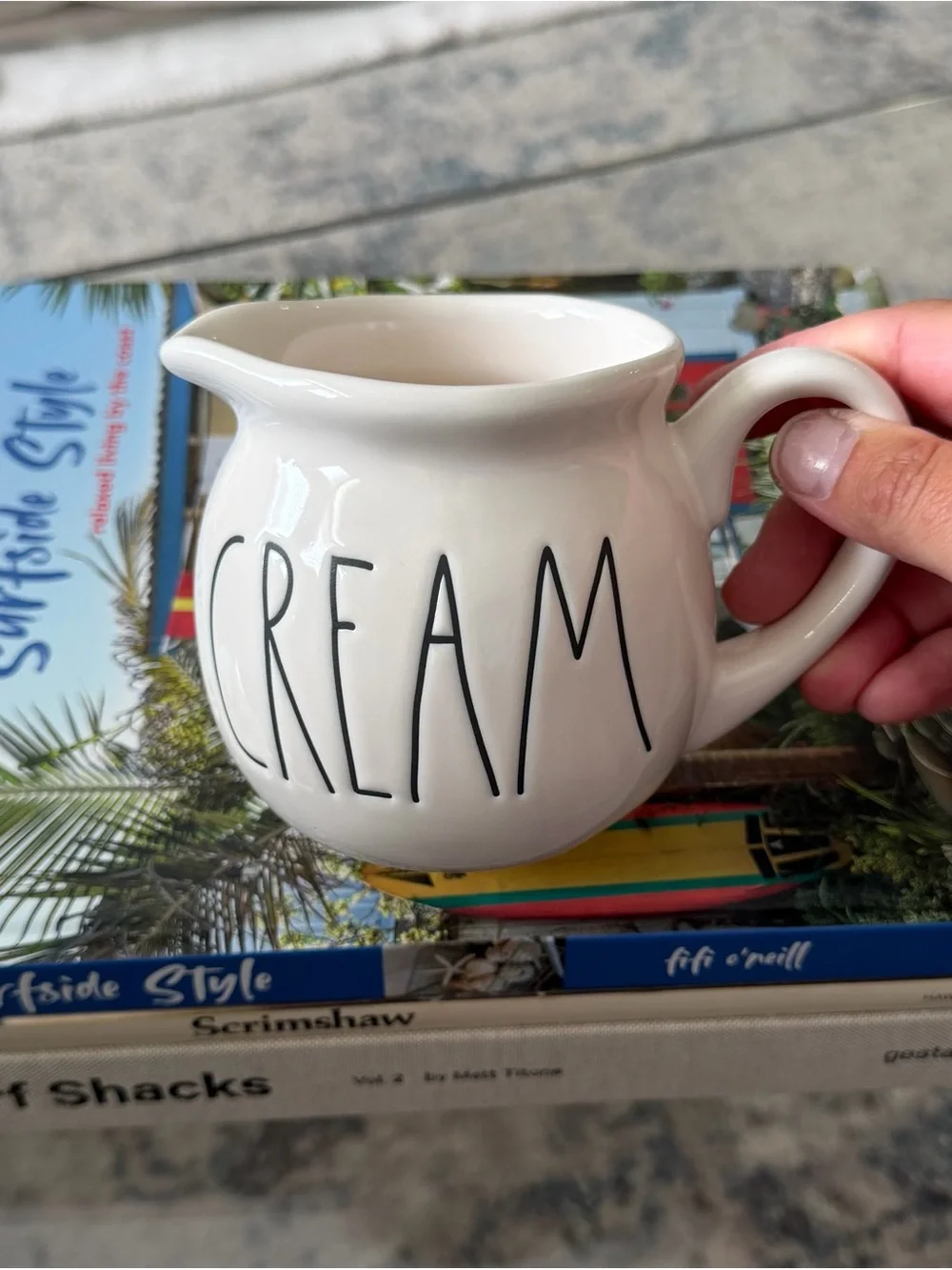 Rae Dunn White Ceramic Pitcher with Black 'CREAM' Lettering